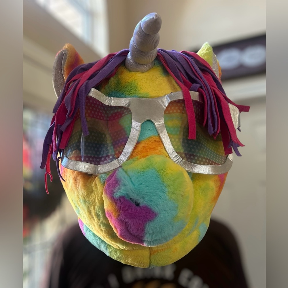 Big Unicorn Head Costume Hat Rainbow Sunglasses Mane Party Mascot Furries